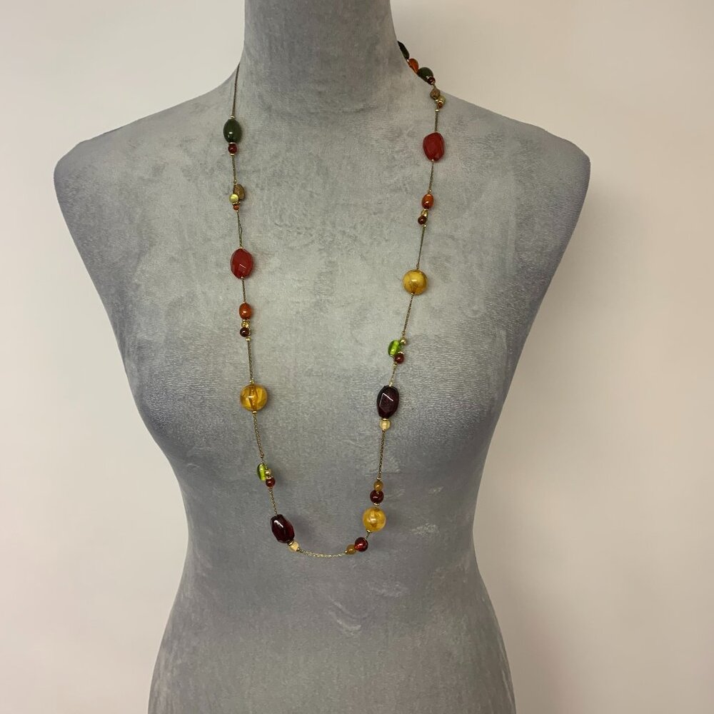 Jewely Set Necklace and Bracelet Multicolored Beads & Gold tone Chain